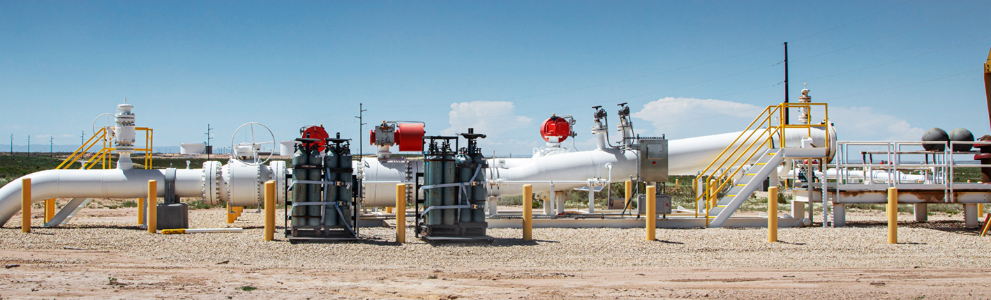 Gravity fed pig launcher on a job site, showing the platform for loading events. 