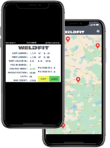 Screenshots from an iPhone of the Onsite App for remote pig launching